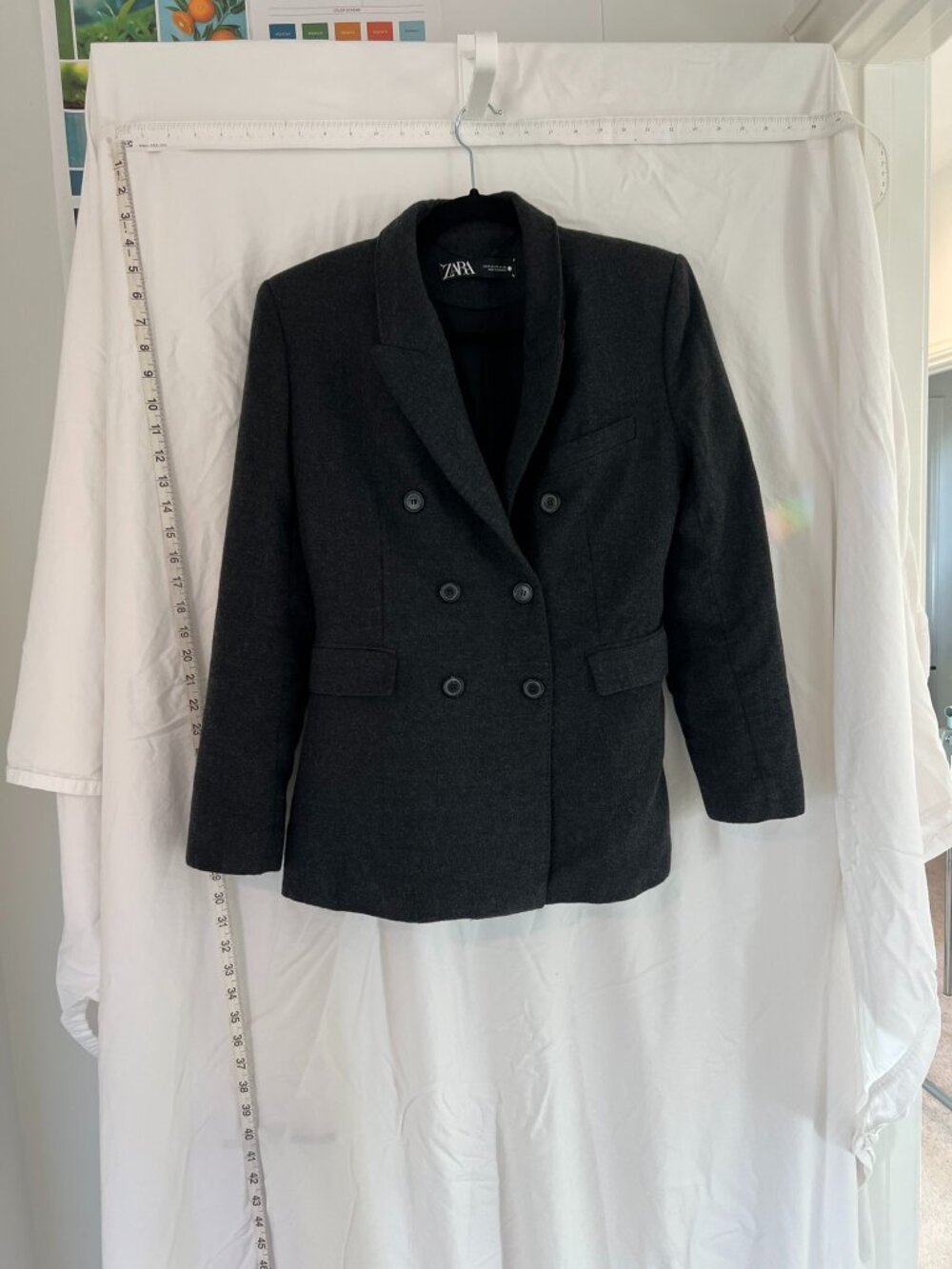 Zara Blazer Jacket Women's Medium Gray Double-Breasted Classic Single Vented